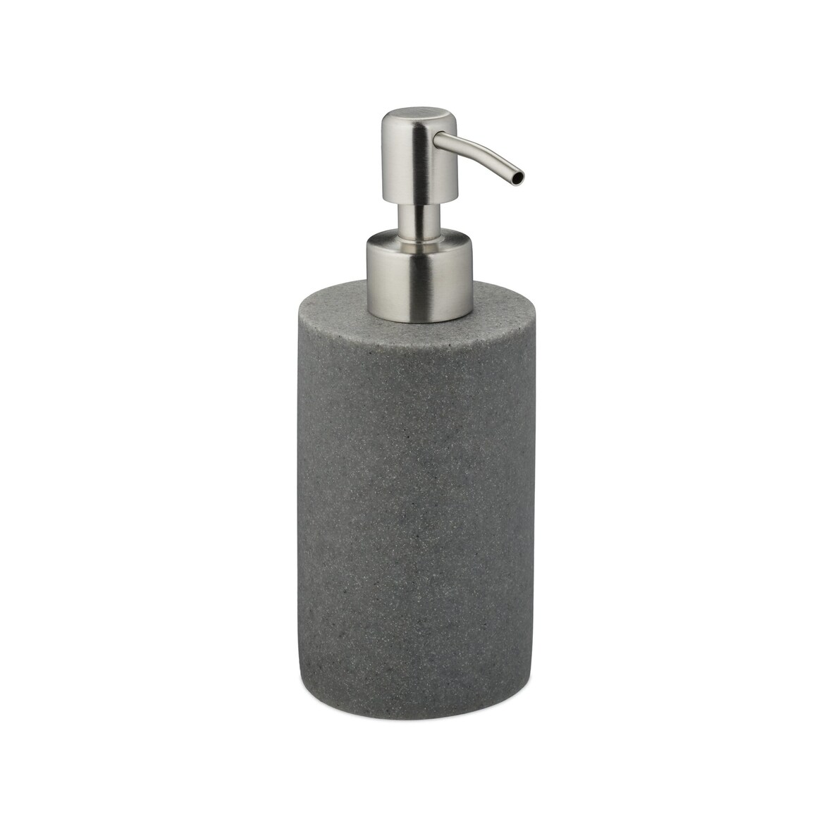 Relaxdays Seifenspender, 180 ml, nachfüllbar, Bad, WC, Küche, Flüssigseifenspender, Polyresin, Edelstahlpumpe, grau