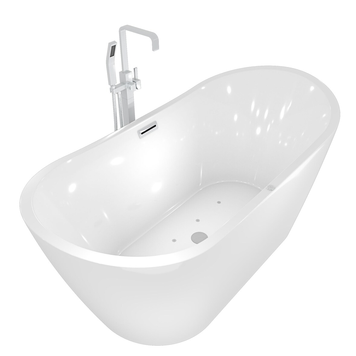 freistehende Badewanne Wanne F13 180x92cm Whirlpool mit Luftmassage mit Amatur AF05