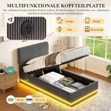 thumbnail of Merax Einzelbett 90x200, Polsterbett mit LED & USB-C, höhenverstellbarem Kopfteil & Unterbett-Stauraum, Cord, Grau