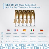 thumbnail of 20 Mini Glasflaschen 40ml mit Goldverschluss, Box, Siegel, Kraftetikett und Schnur, Ideal für Hochzeit und Geschenke