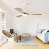 thumbnail of Deckenventilator 52x132x132 cm mit dimmbarer LED-Beleuchtung 18 W Weiß, ultra leiser DC-Motor, 6 Stufen Fernbedienung, Holzflügel