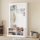 thumbnail of Garderobenset mit Bank 120x40x190 Flurgarderobe Schuhablage 2 Einlegeböden Sitzbank Stauraum modern Weiß