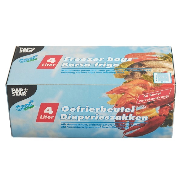 Papstar Gefrierbeutel, 4 L, 40 cm x 25 cm, TRANSPARENT, 60 Stück