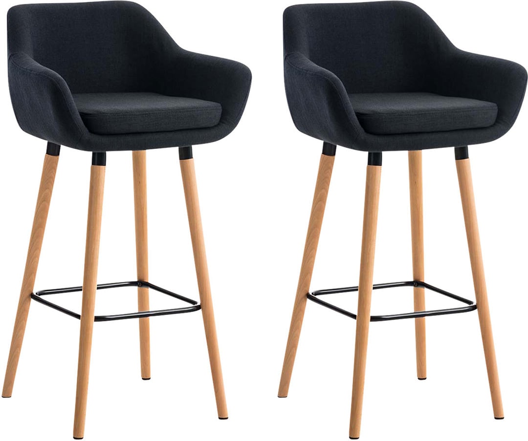 Décoshop26 - Set aus 2 stilvollen und bequemen schwarzen Stoffbarhockern mit Armlehnen und Fußstützen 10_0000271