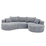 thumbnail of Sofa-Garnitur HWC-P19, 3-Sitzer Couch Loungesofa, Stoff/Textil Cord (370 g/m²) Liegefläche rechts ~ hellgrau