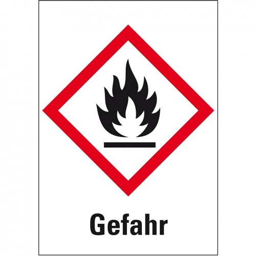 Aufkleber I Gefahrensymbol Flamme GHS 02, Gefahr, Folie, 26x37mm, 500/Rolle, GHS-Verordnung