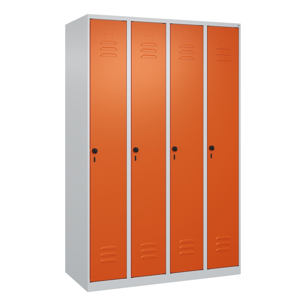C+P Spind Classic PLUS, 4 Abteile, HxBxT 185x120x50cm, Sicherheitsdrehriegel, Hellgrau/Reinorange von PROREGAL
