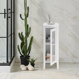 thumbnail of Relaxdays Badezimmerschrank, HxBxT: 81 x 30 x 33 cm, 2 Fächer, Tür, MDF, schmaler Badezimmer Beistellschrank, weiß