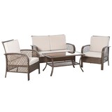 thumbnail of Outsunny Conjunto de 4 Muebles de Jardín de Ratán PE Sillón Sofá Doble y Mesa de Café con Cojines Lavable para Exterior Terraza Patio Marrón y Caqui