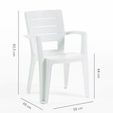 thumbnail of Gartenset mit Tisch und 6 Stühlen, rechteckiger Tisch mit Stahlgestell und stapelbaren Stühlen aus Harz mit Armlehnen –Thomas+Anita/Schiefergrau
