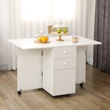 thumbnail of HOMCOM mesa de comedor plegable mesa de cocina extensible alas abatibles con ruedas y cajones de almacenamiento de estilo moderno 120x80x75 cm blanco