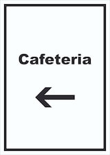 thumbnail of Cafeteria Schild mit Text und Richtungspfeil links Selbstbedienung hochkant A6 Rückseite selbstklebend