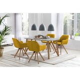 thumbnail of SalesFever Essgruppe 5-tlg. | 180 x 90 cm | Tischplatte grau + Gestell Eiche | 4x Stuhl Textil gelb + Beine Eiche