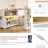 thumbnail of Bartisch ausziehbar Weiß 204x39x105 cm mit Stauraum Schiebetüren aus Glas LED Beleuchtung auf Rollen Stehtisch Kücheninsel