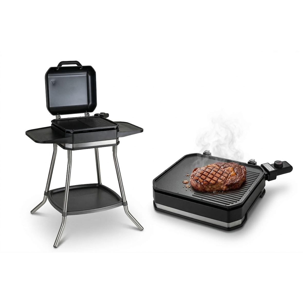 Unold 58585 Barbecue Grill Jimmy – Stand- & Tischgrill 2800 W, bis 300 °C, große Antihaft-Grillplatte 40×35 cm, IPX4 Spritzwasserschutz, Elektro-BBQ