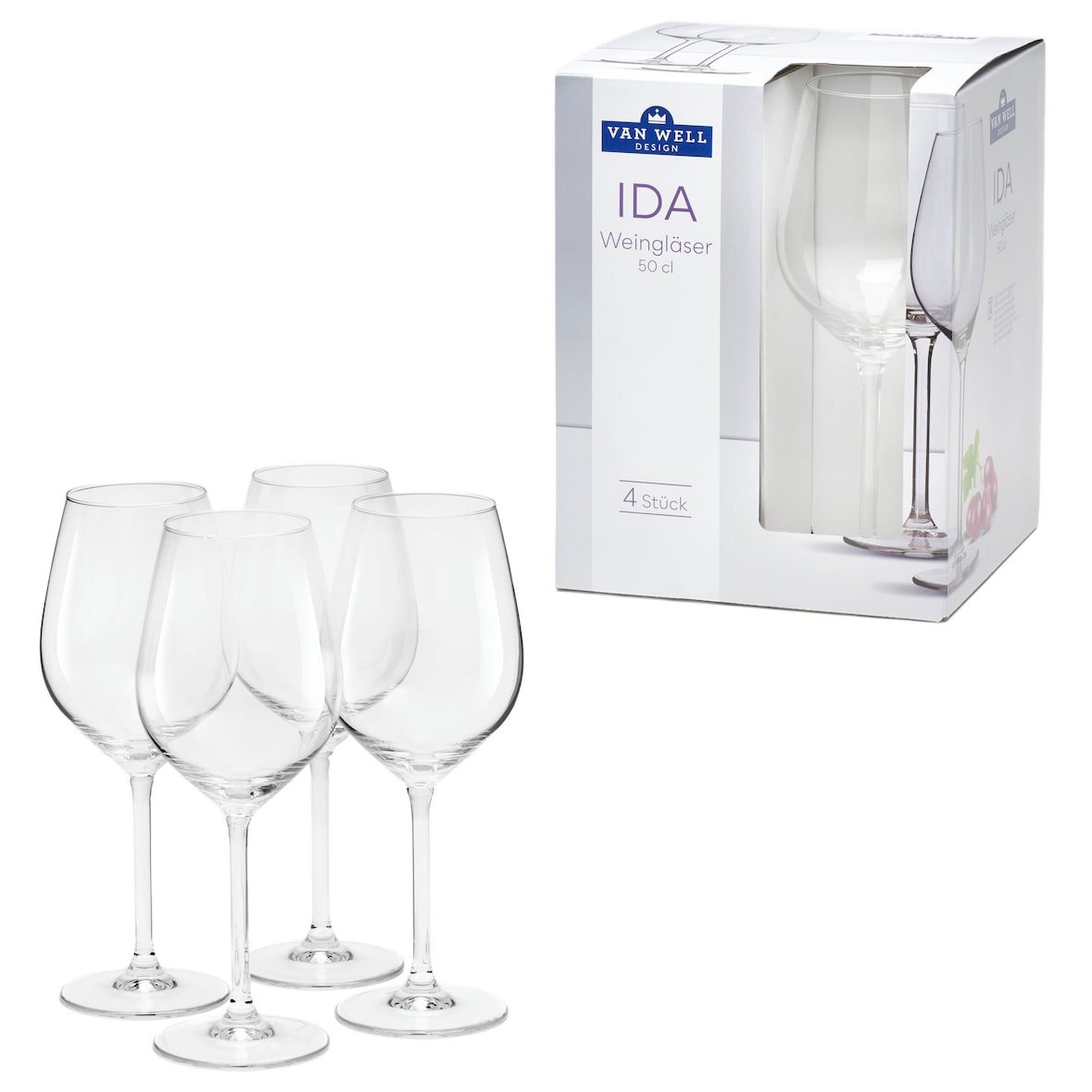 Van Well IDA Weingläser 50,0 cl, 4er Karton – Großzügige Gläser für edlen Weingenuss