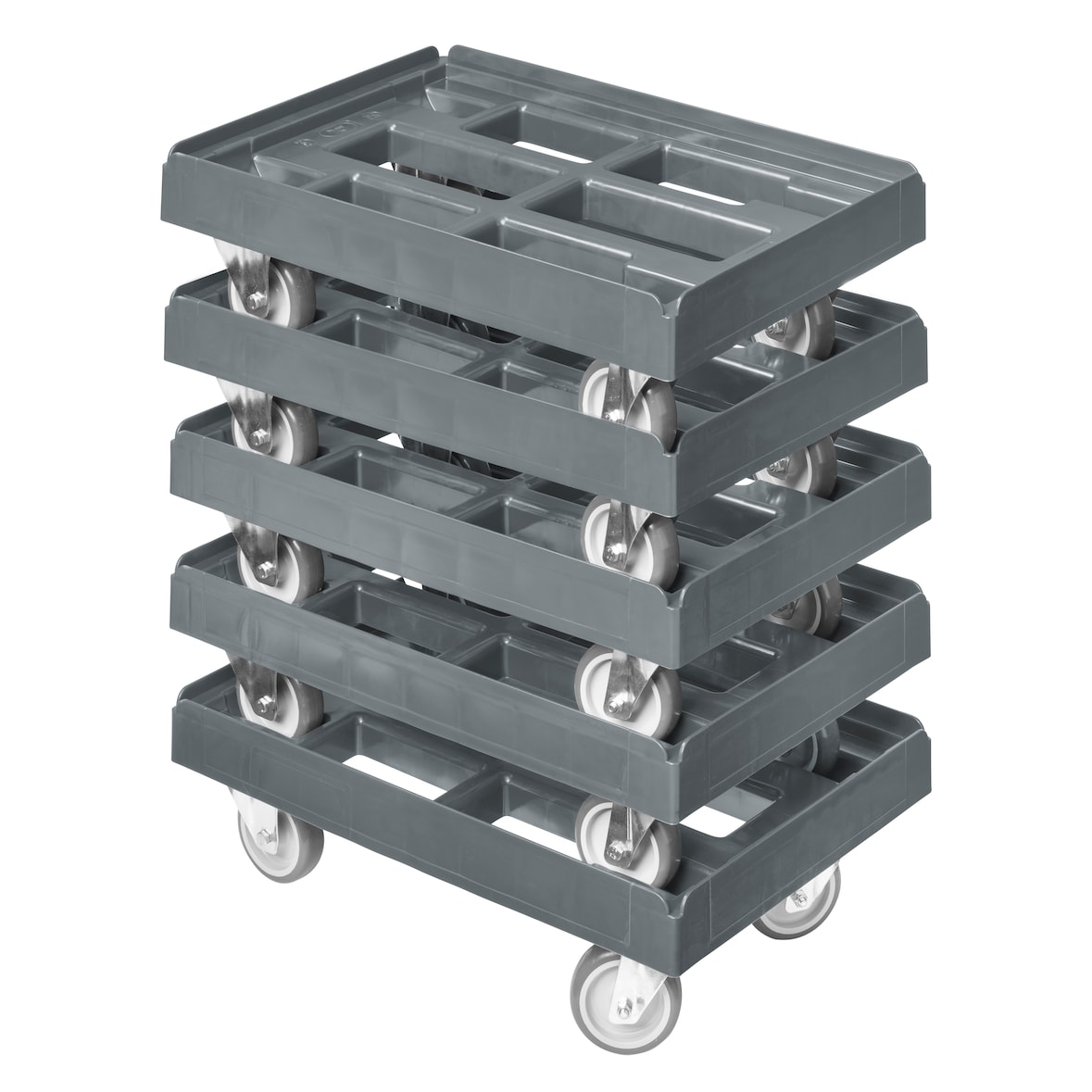5 Stück Transportroller für Kisten 60 x 40 cm mit 2 Bock- und 2 Lenkrollen in grau