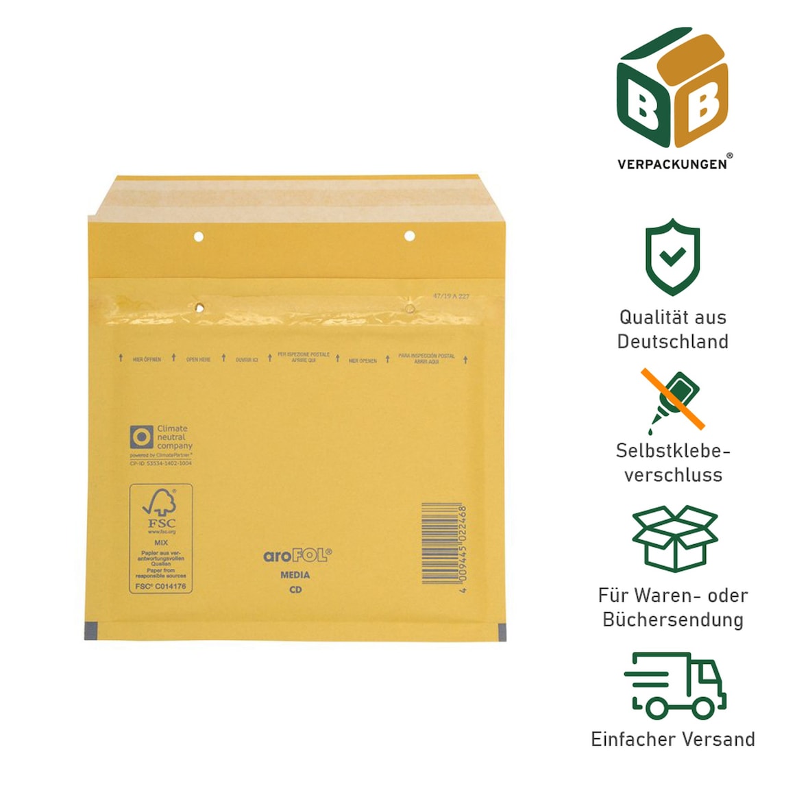 400 x Luftpolsterversandtasche (braun) CD (180 x 165 mm) gepolsterte CD und DVD Versandtasche Polsterversandtaschen Briefumschlag BB-Verpackungen