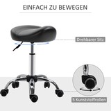 thumbnail of Arbeitshocker Rollhocker höhenverstellbar Schwarz 48x48x69 cm mit Sattelsitz Kunstlederbezug 360 Grad drehbar fünf Rollen pflegeleicht