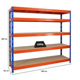 thumbnail of PROREGAL Profi Schwerlastregal RHINO | HxBxT 180x200x60cm | 5 Spanplatten-Ebenen 8mm | Fachlast 500kg | Blau/Orange | Stecksystem Lagerregal