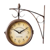 thumbnail of Orologio bifacciale da parete tipo stazione in ferro battuto finitura marrone scuro anticato L33XPR10xH36 cm | miglior qualità orologio design