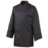 thumbnail of 212 - Kochjacke langarm, mit Druckknöpfen, Fb. schwarz, mit farbiger Paspel : bordeaux 65% Polyester 35%Baumwolle 220 g/m² M