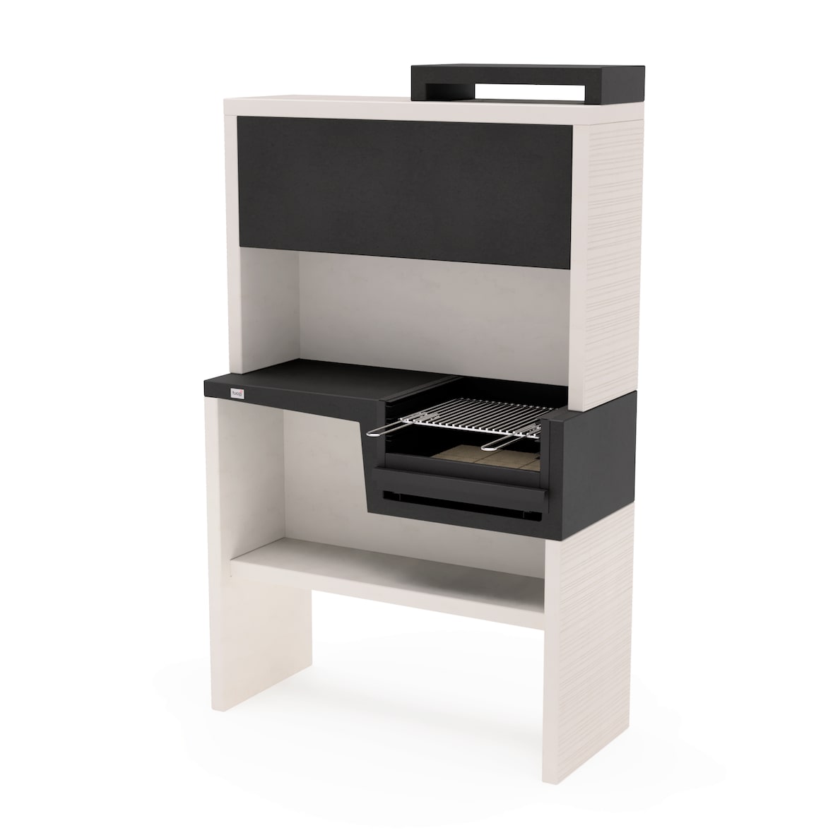 MF - Barbacoa de Obra para Leña y Carbón Modelo PLANO PLEGADO COMPLETO (Blanco negro - 118 x 50 x 190 cm) REF: 8055