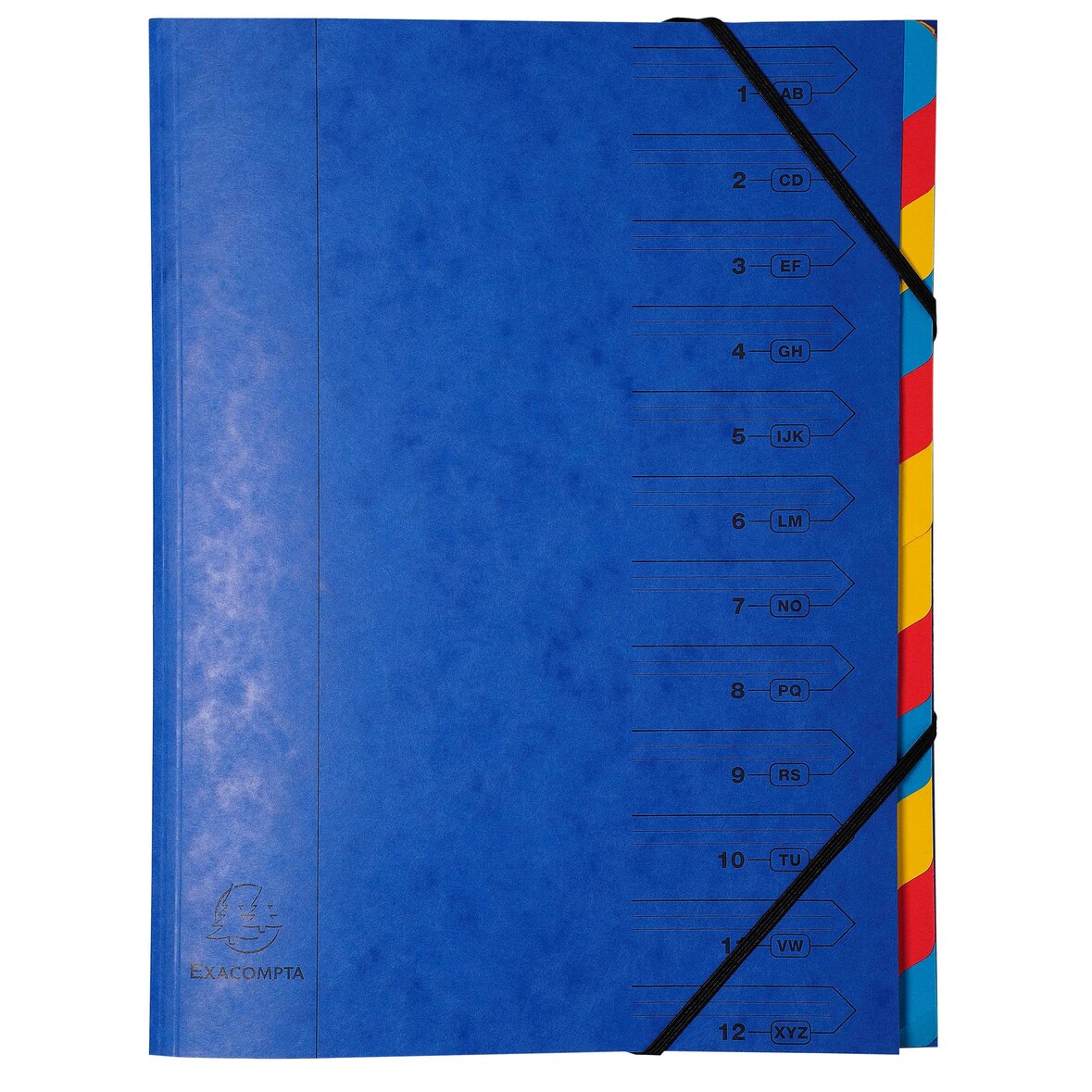 Exacompta 54120E 8x Ordnungsmappe aus Colorspan-Karton 355g/m2 mit Gummizug, 12 Fächer, für Format DIN A4 - Farben sortiert