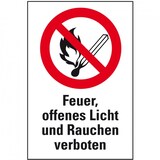 thumbnail of Schild I Verbots-Kombischild Feuer, offenes Licht und Rauchen verboten, Kunststoff, 200x300mm, ASR A1.3, DIN EN ISO 7010 P003