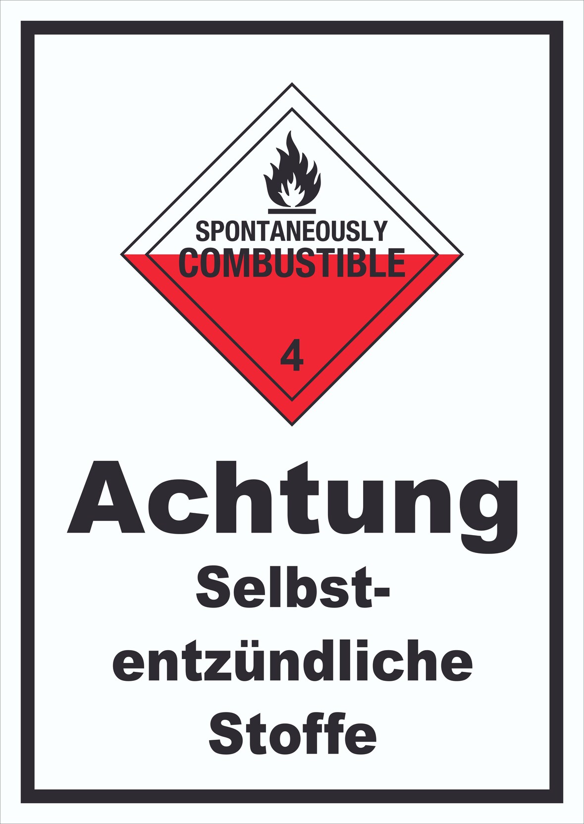 Schild Selbstentzündliche Stoffe Spotaneously Combustible hochkant A3 (297x420mm)