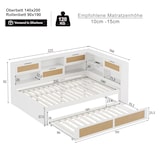 thumbnail of Multifunktionales Schlafsofa 140x200 weiß Massivholz mit Ausziehbett & Stauraum - Inklusive Ladesteckdosen, platzsparendes Gästebett mit Rattan-Design