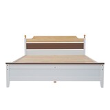 thumbnail of Doppelbett 140x200 cm aus Kiefernholz mit stabilen Mittelfüßen und elegantem Kopfteil – zeitloses Design in Weiß