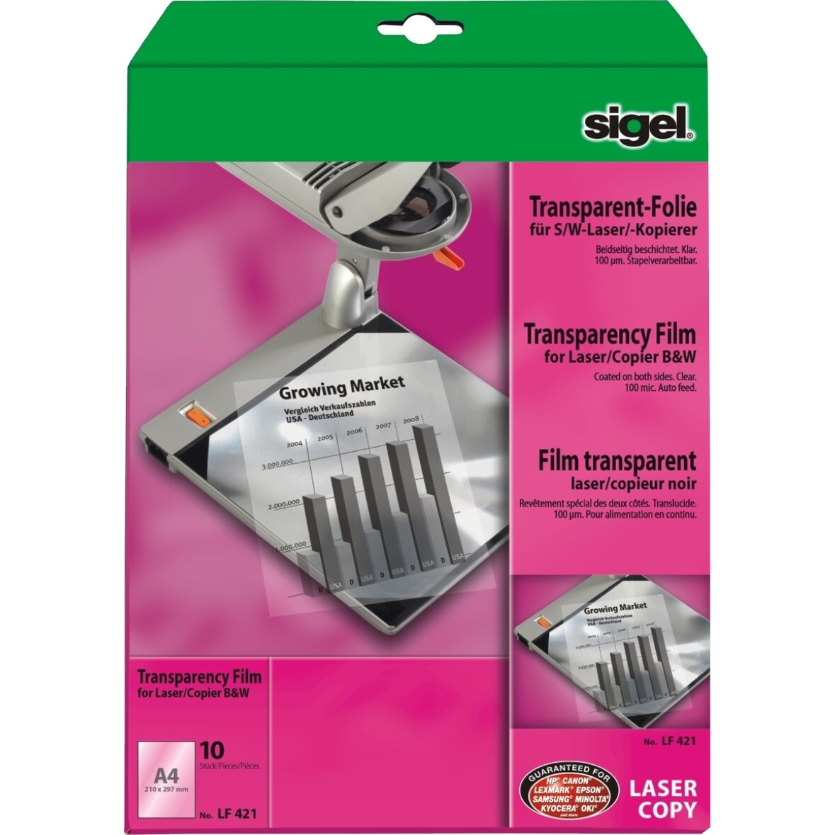 S/W-Laser/-Kopier-Folie transparent A4 100qm klar beschichtet stapelverarbeitbar VE=10 Blatt