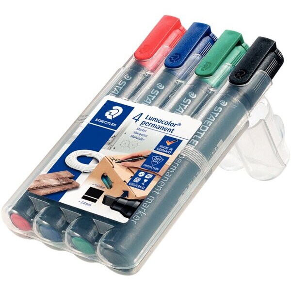 STAEDTLER Boîte de 4 marqueurs permanents assortis pointe biseautée