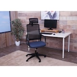 thumbnail of Sedia da ufficio HWC-J52, sedia girevole da scrivania, poggiatesta ergonomico, similpelle ~ blu-grigio