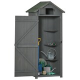 thumbnail of Gartenschrank Holz Grau 77x54,2x179 cm mit Fenster und abnehmbaren Regalen
