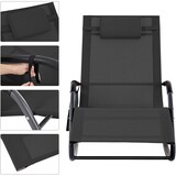 thumbnail of Gartenliege Sonnenliege Relaxliege Schaukelstuhl mit Kopfstütze und Seitentasche, aus Eisengestell, bis 150 kg belastbar, schwarz