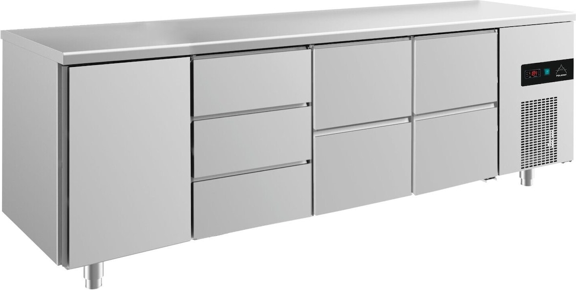 Gastro Kühltisch 1 Tür links 8 Schubladen Umluftkühlung 2330x700x850mm -2/+8°C 632l