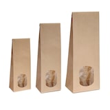 thumbnail of 500x Blockbodenbeutel mit ovalem Sichtfenster - 100g/250g/500g - 7 x 4 x 20,5cm - Papiertüten Bodenbeutel Geschenktüte Kraftpapier (100g - ov. F.)