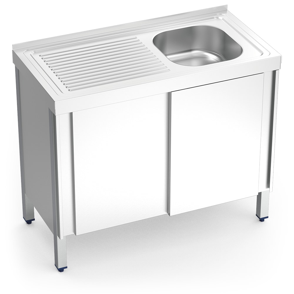Fregadero con puertas correderas una cuba, escurridor en la izquierda 800x500x850 mm.