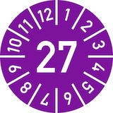 thumbnail of Dreifke® Prüfplakette Jahr 27 mit Monaten, violett, Folie, Ø 20 mm, 10 St./Bo.