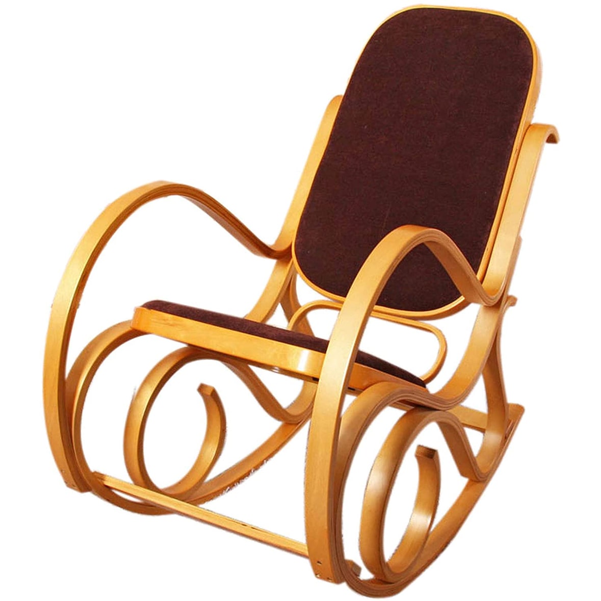 Décoshop26 - Fauteuil à bascule rocking chair en bois clair assise en tissu marron FAB040006