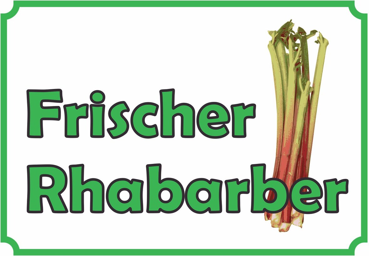Frischer Rhabarber Verkaufsschild  Hofladen Verkaufsförderung A4 Rückseite selbstklebend