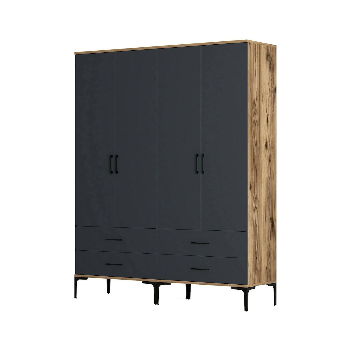 Dmora Großer Kleiderschrank Dfurlott, Schlafzimmermöbel, Schrank, Garderobe, 160x201h48 cm, Walnuss und Anthrazit