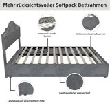 thumbnail of Polsterbett 160x200 cm, gepolstertes Kopfteil, stabiler Holzrahmen, Hollandwollstoff, Lattenrost inklusive, Grau
