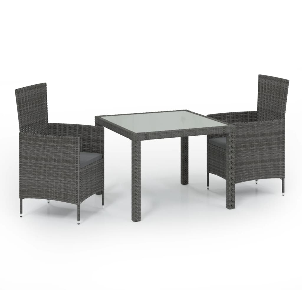 Helloshop26 - Conjunto de comedor de jardín de 3 piezas y cojines en resina tejida gris 02_0014761