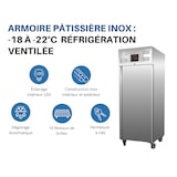 thumbnail of L2G - GE800BT - armoire patissiere inox, 1 porte, -18/-22°c ventile, gaz r290, roulettes d.100 mm