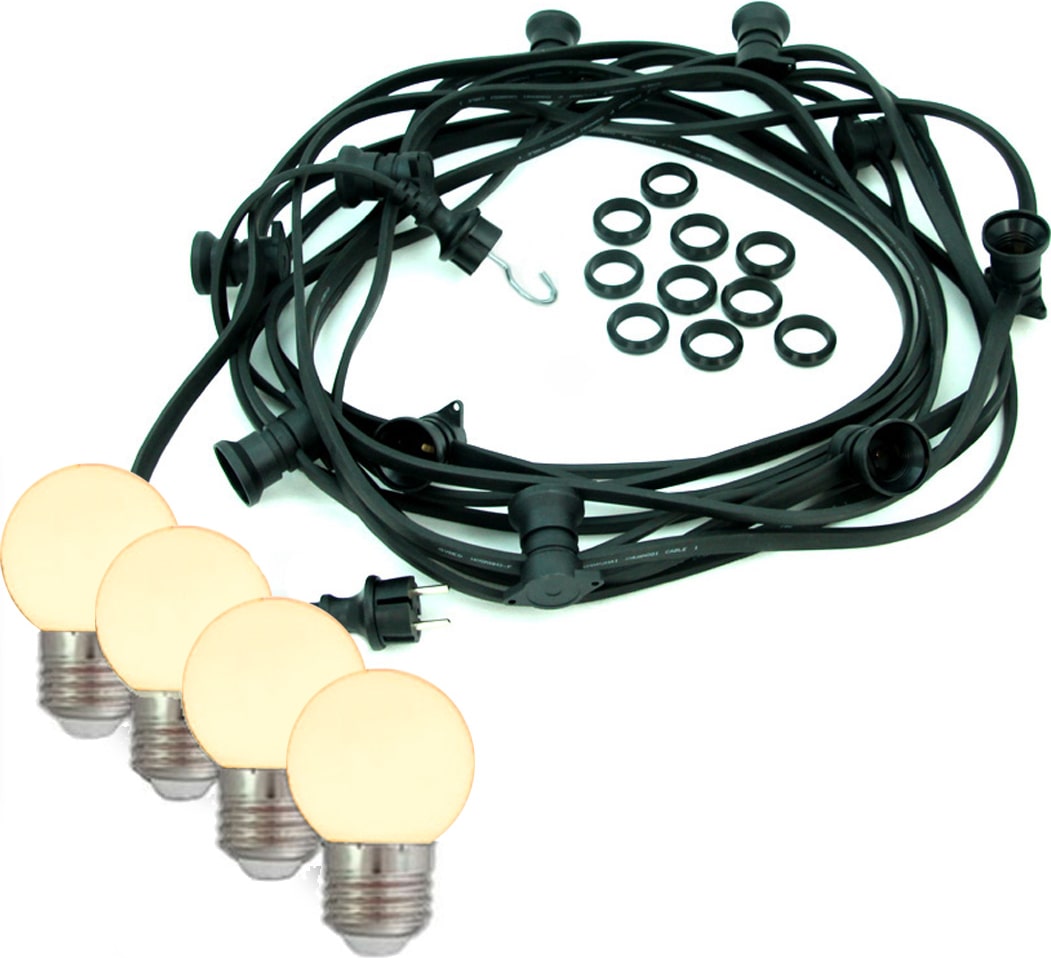 Illu- Party Garten Außenlichterkette 50x E27 warmweiße LED Kugellampen 50m