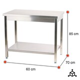 thumbnail of Romux® Edelstahltisch für Gastronomie Zentraltisch mit 1 Regal 600x700x850 mm Zerlegbar | Arbeitstisch aus Edelstahl Korrosionsbeständig