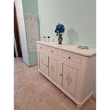 thumbnail of shopinnovativo -Credenza 3 ante 3 cassetti arte povera in legno massello e mdf con rifinitura in bianco filo verde con decori 158x47x103 H